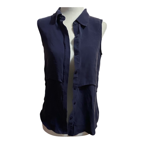 Theory Silk sleeveles, collard, button up top. Sz S - Picture 4 of 15